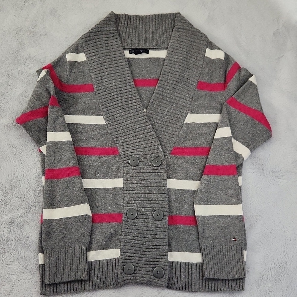 Tommy Hilfiger pullover women's striped sweater cardigan size L - Picture 9 of 13